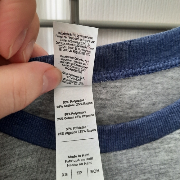 Anvil Size XS Men's Blue and Gray 3/4-sleeve Raglan Tee NWOT - Picture 4 of 6